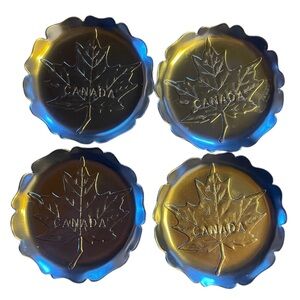 Lot of 4 Millbrook Aluminum Coasters Maple Leaf Canada Jewelry Dish Ashtray